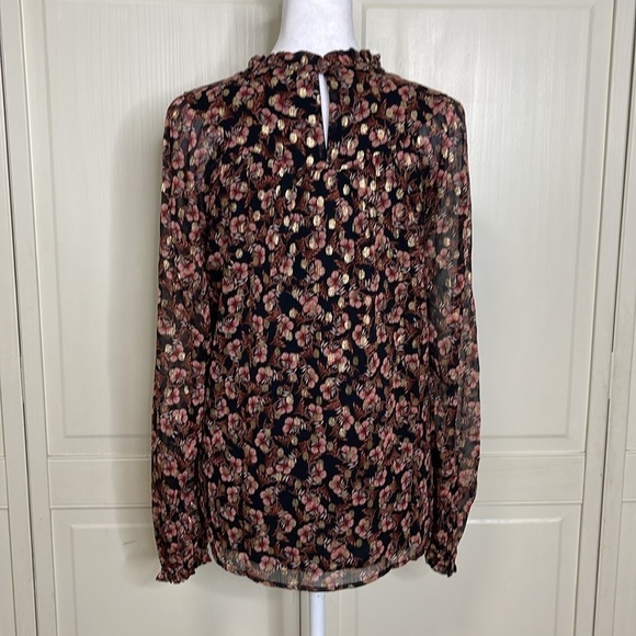 LOFT Women's Shimmer Vine Pleated Yoke Blouse Size M - Picture 5 of 8